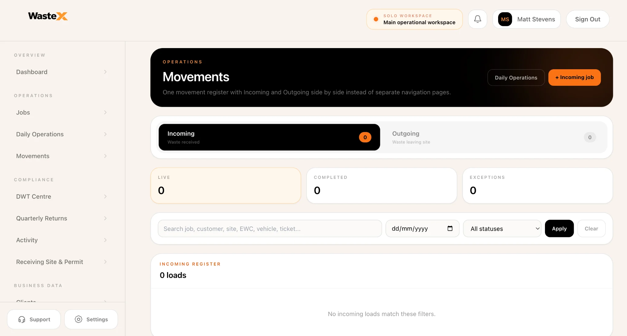 Waste X incoming and outgoing waste movement software